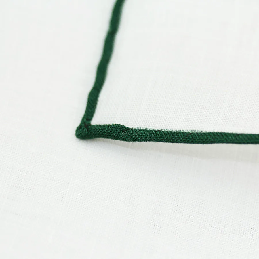 Irish Linen Shoestring Pocket Square - White / Forest Green