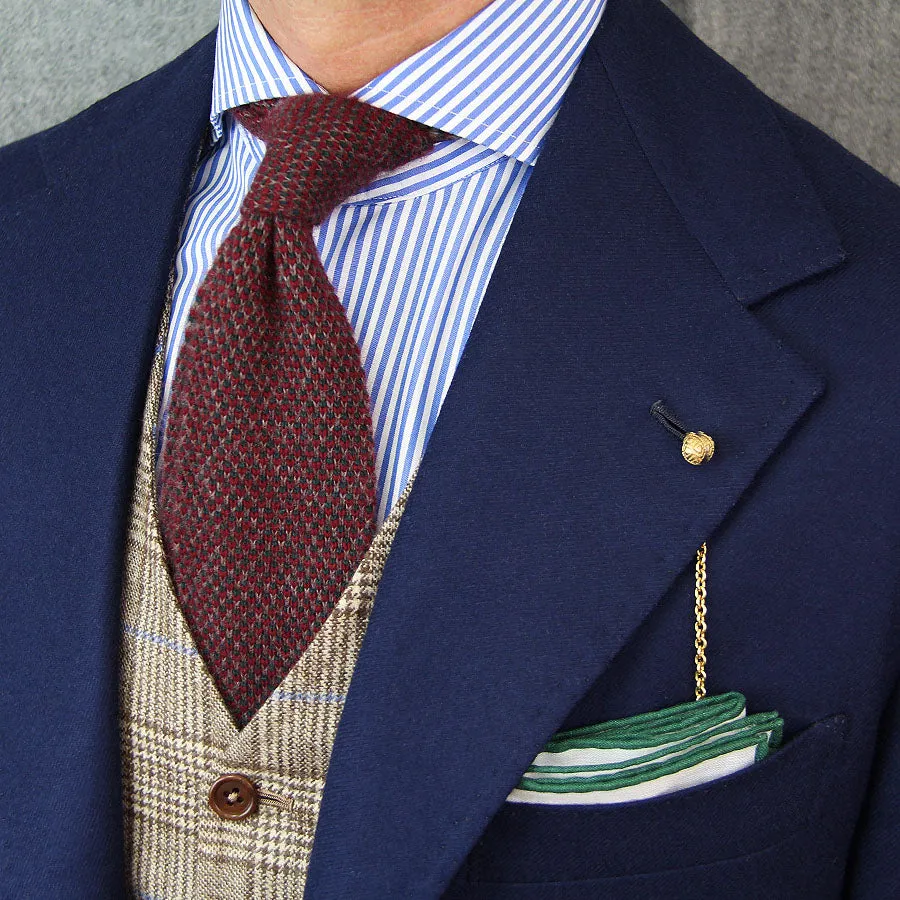 Irish Linen Shoestring Pocket Square - White / Forest Green