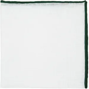 Irish Linen Shoestring Pocket Square - White / Forest Green
