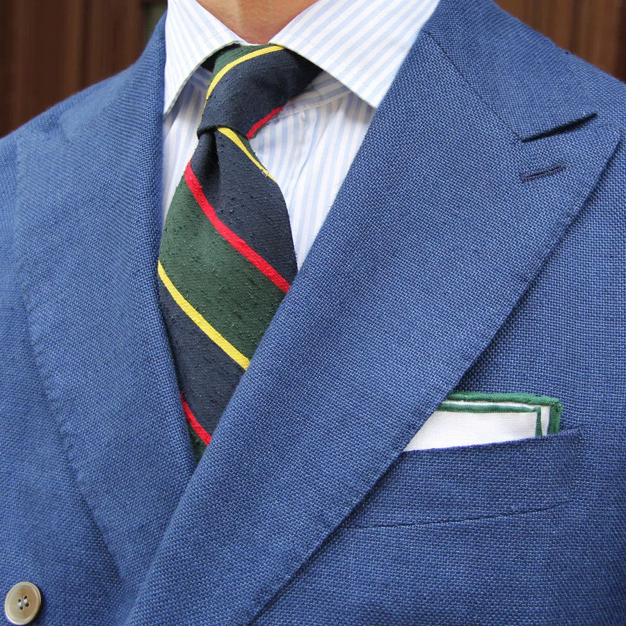 Irish Linen Shoestring Pocket Square - White / Forest Green