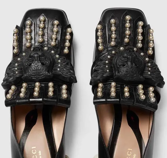 Leather Studded Mid-Heel Loafer