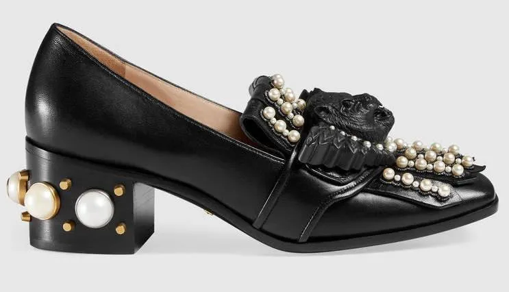 Leather Studded Mid-Heel Loafer
