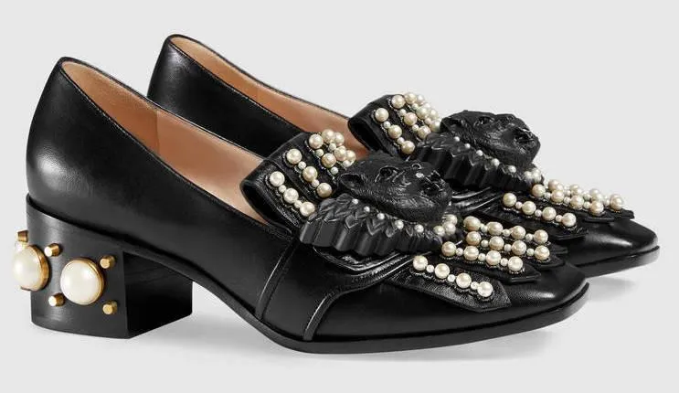 Leather Studded Mid-Heel Loafer