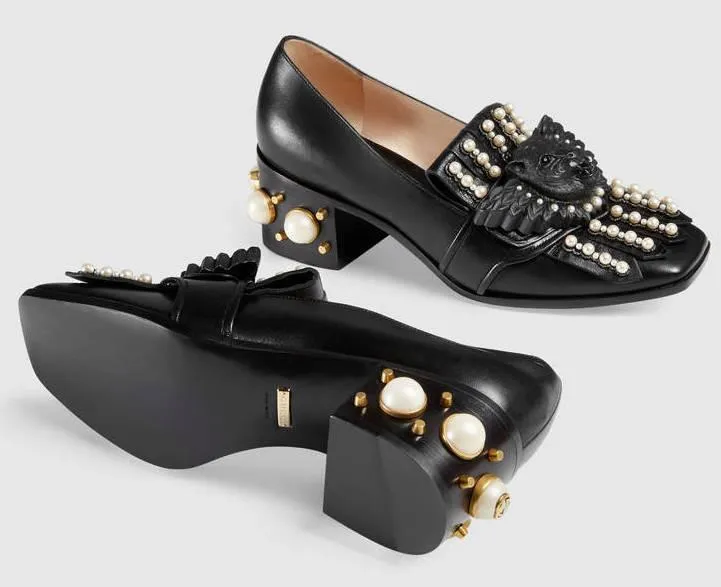 Leather Studded Mid-Heel Loafer