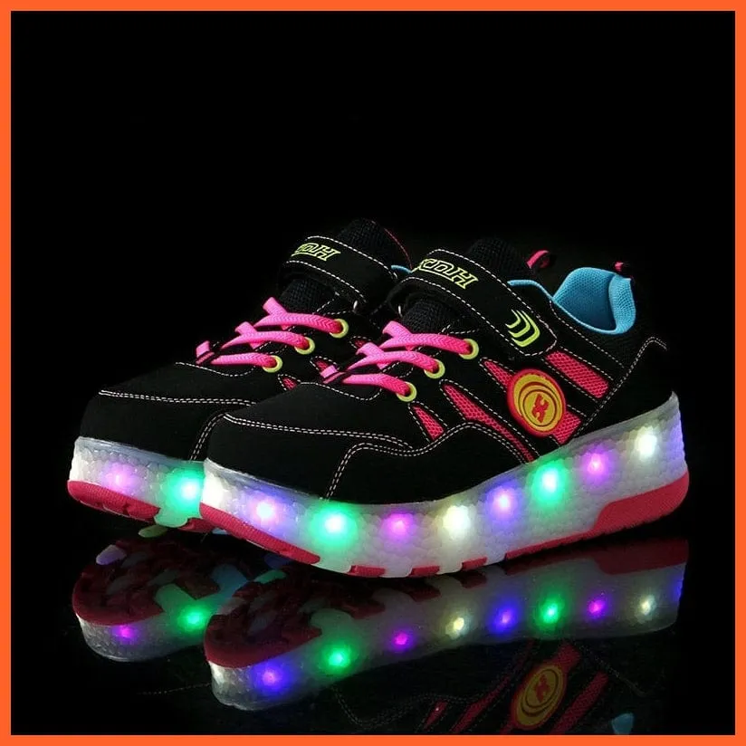 Led Light Up Shoes With Two Wheels For Children