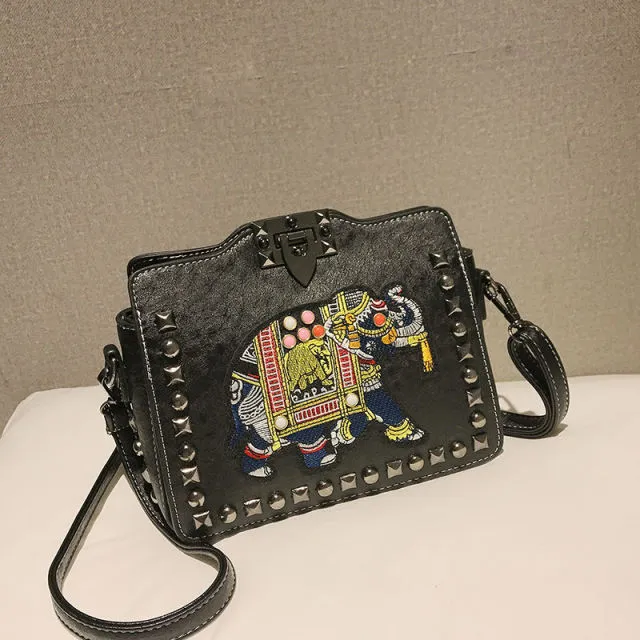 Leroy Women's Embroidered Synthetic Leather Handbag