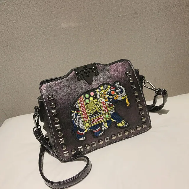 Leroy Women's Embroidered Synthetic Leather Handbag
