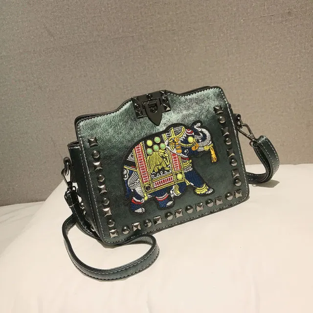Leroy Women's Embroidered Synthetic Leather Handbag