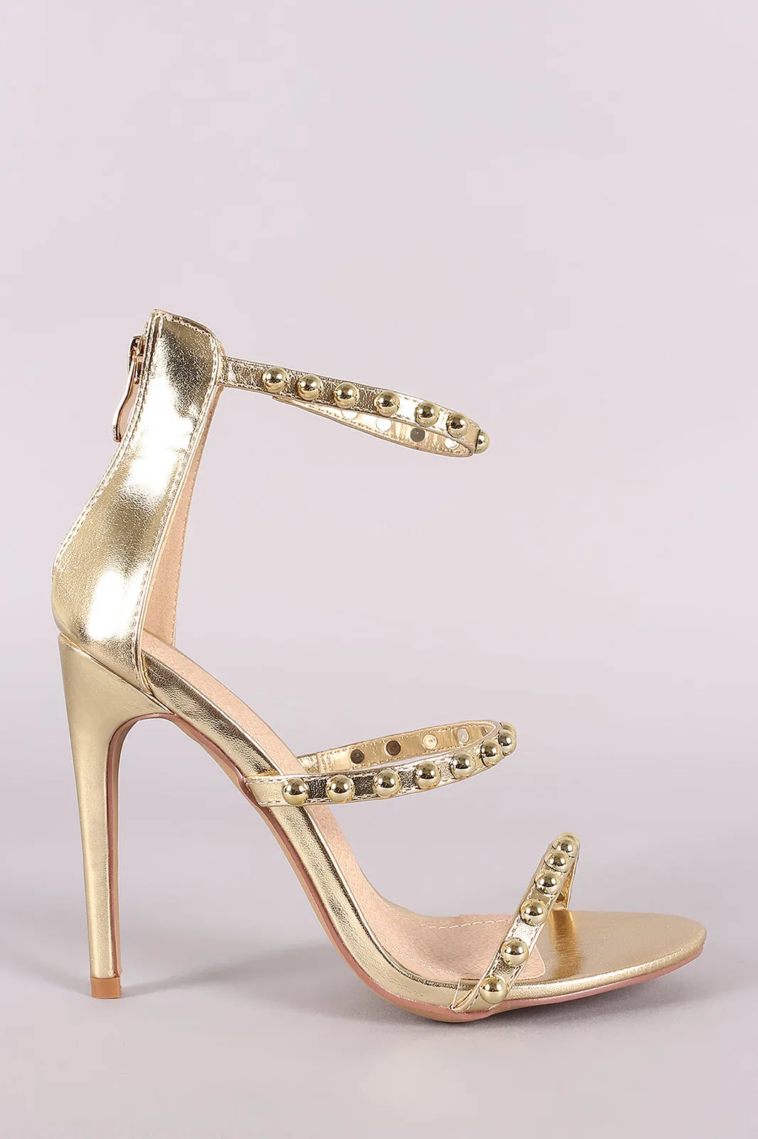 Liliana Studded Open Toe Triple Straps Heel