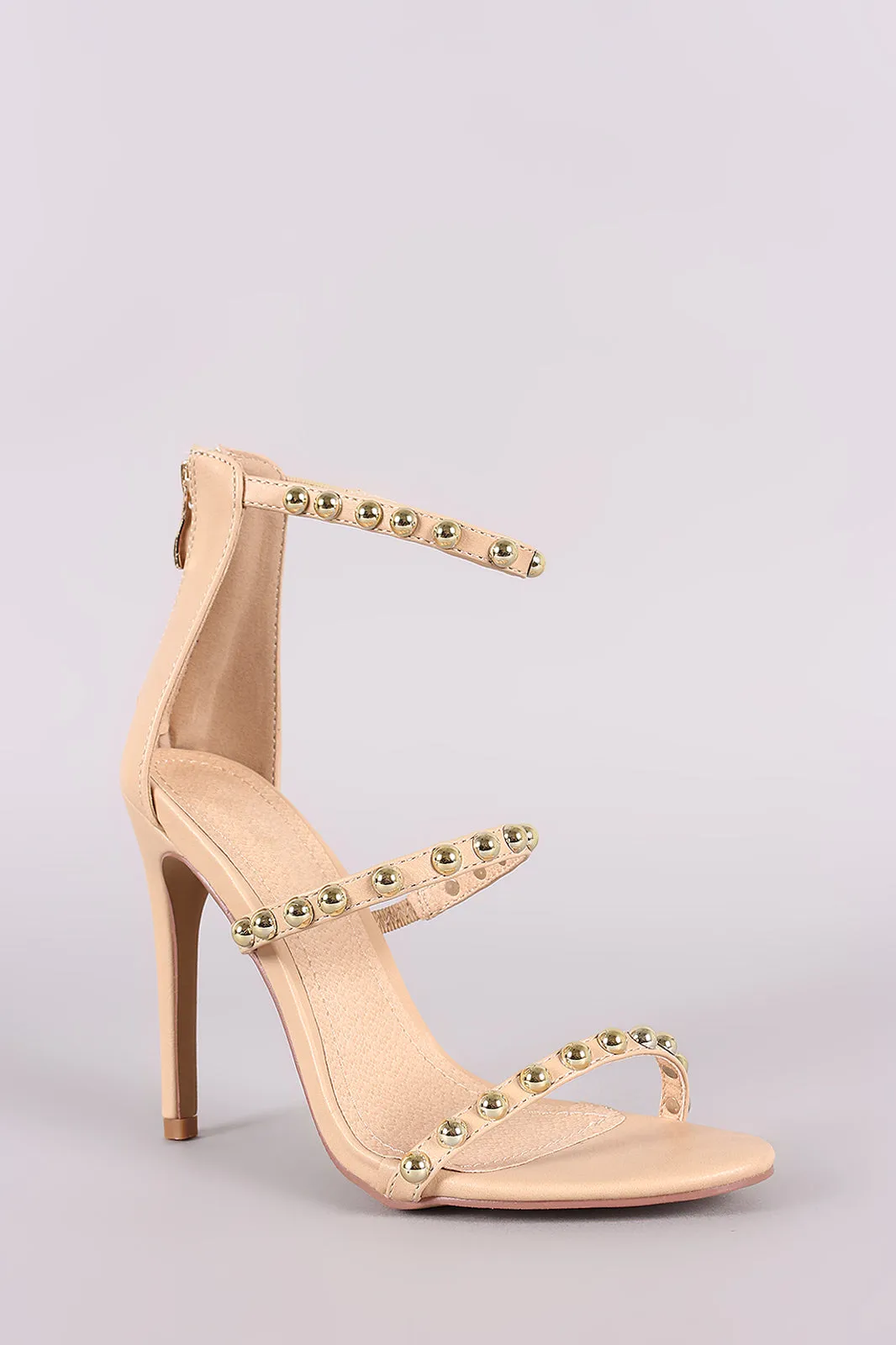 Liliana Studded Open Toe Triple Straps Heel