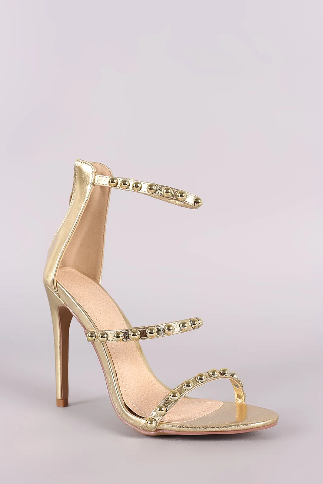 Liliana Studded Open Toe Triple Straps Heel