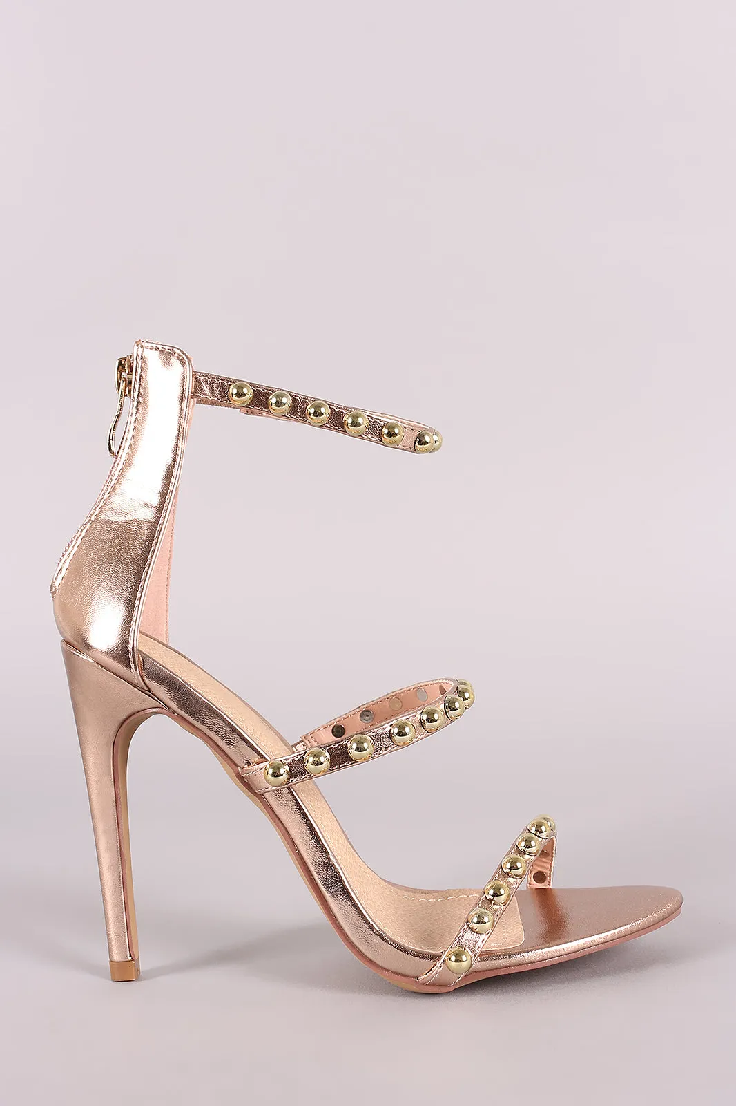Liliana Studded Open Toe Triple Straps Heel