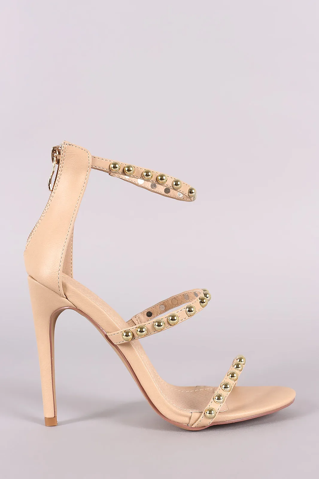 Liliana Studded Open Toe Triple Straps Heel