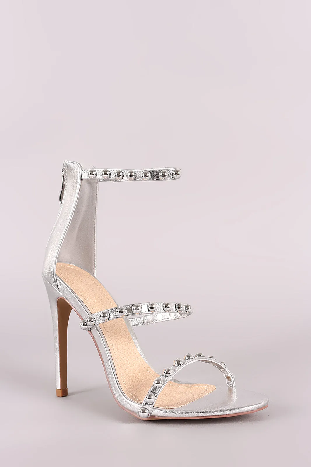Liliana Studded Open Toe Triple Straps Heel