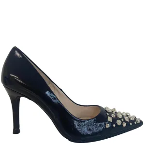 Lodi Sompo Black Leather Studded Stilettos