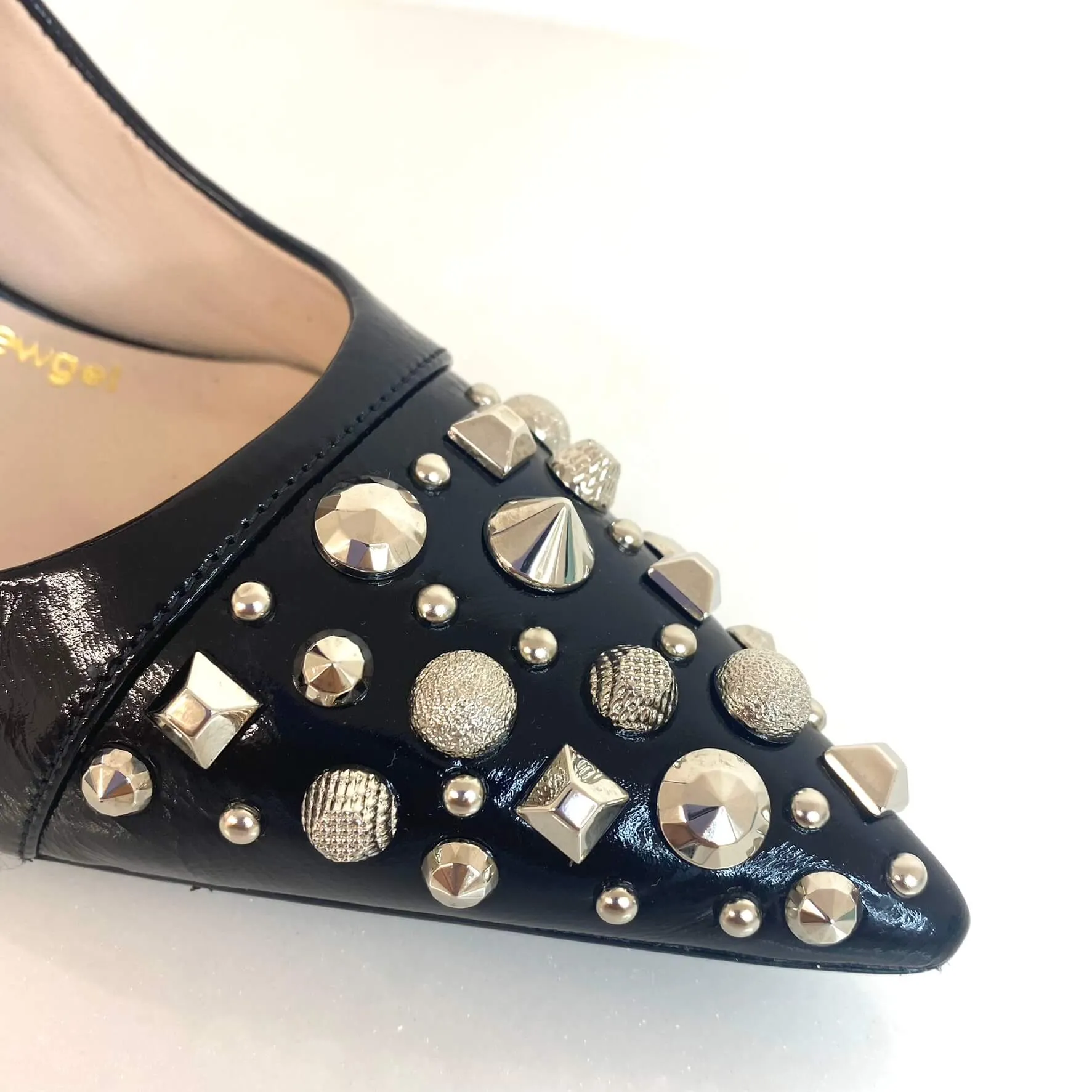Lodi Sompo Black Leather Studded Stilettos