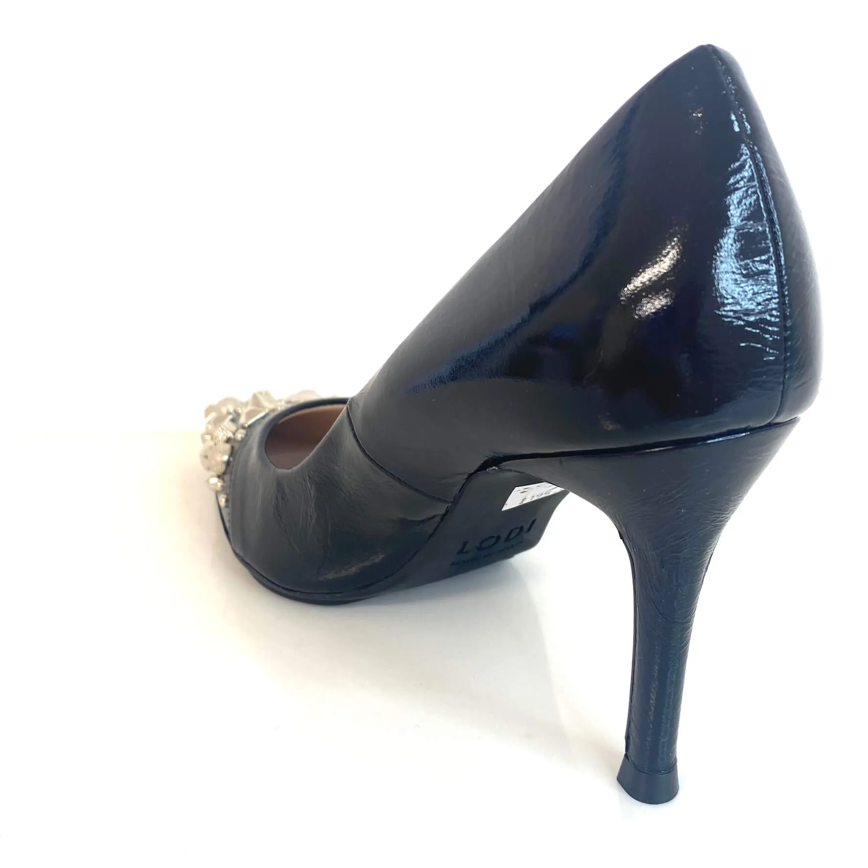 Lodi Sompo Black Leather Studded Stilettos