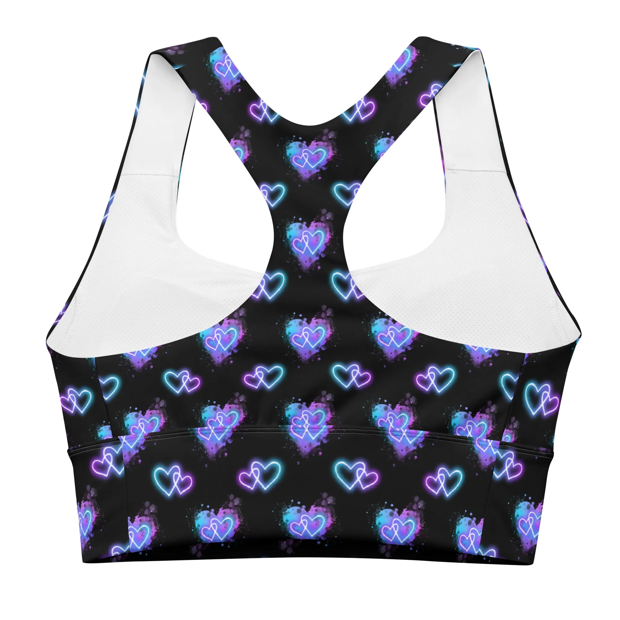 Longline sports bra - Electric Hearts - Black