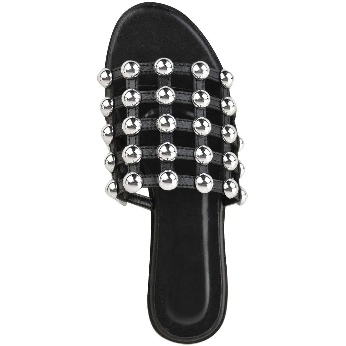 MADISON STUDDED CAGED BLACK SLIDERS