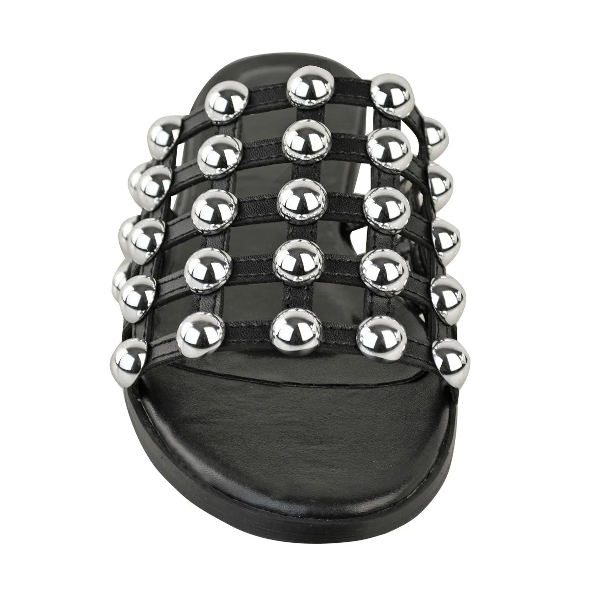 MADISON STUDDED CAGED BLACK SLIDERS