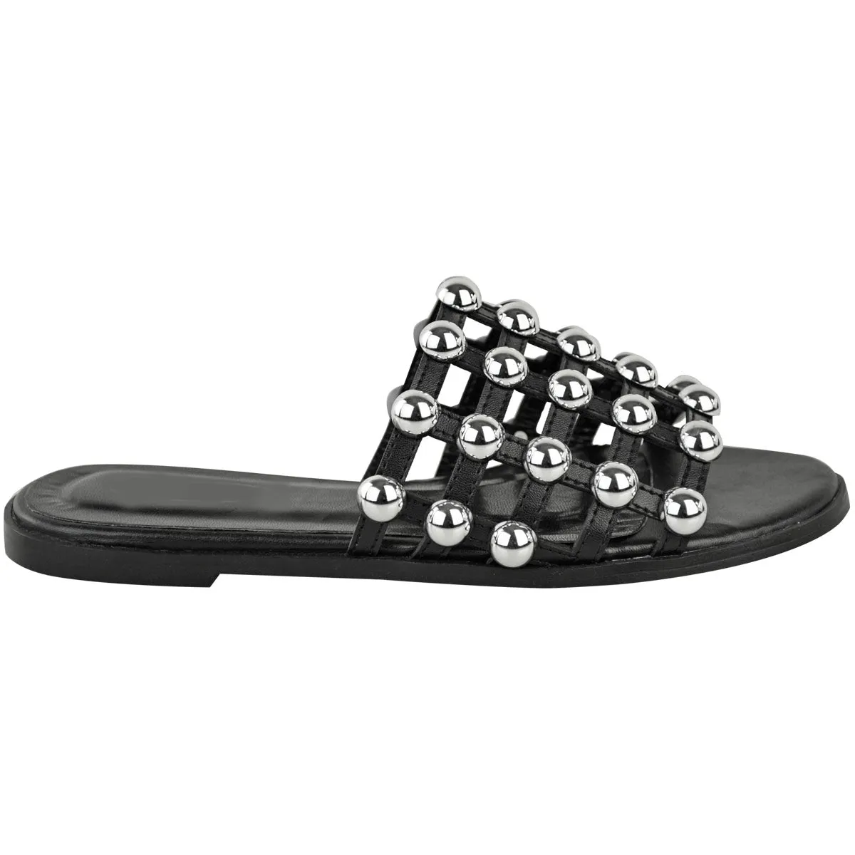 MADISON STUDDED CAGED BLACK SLIDERS