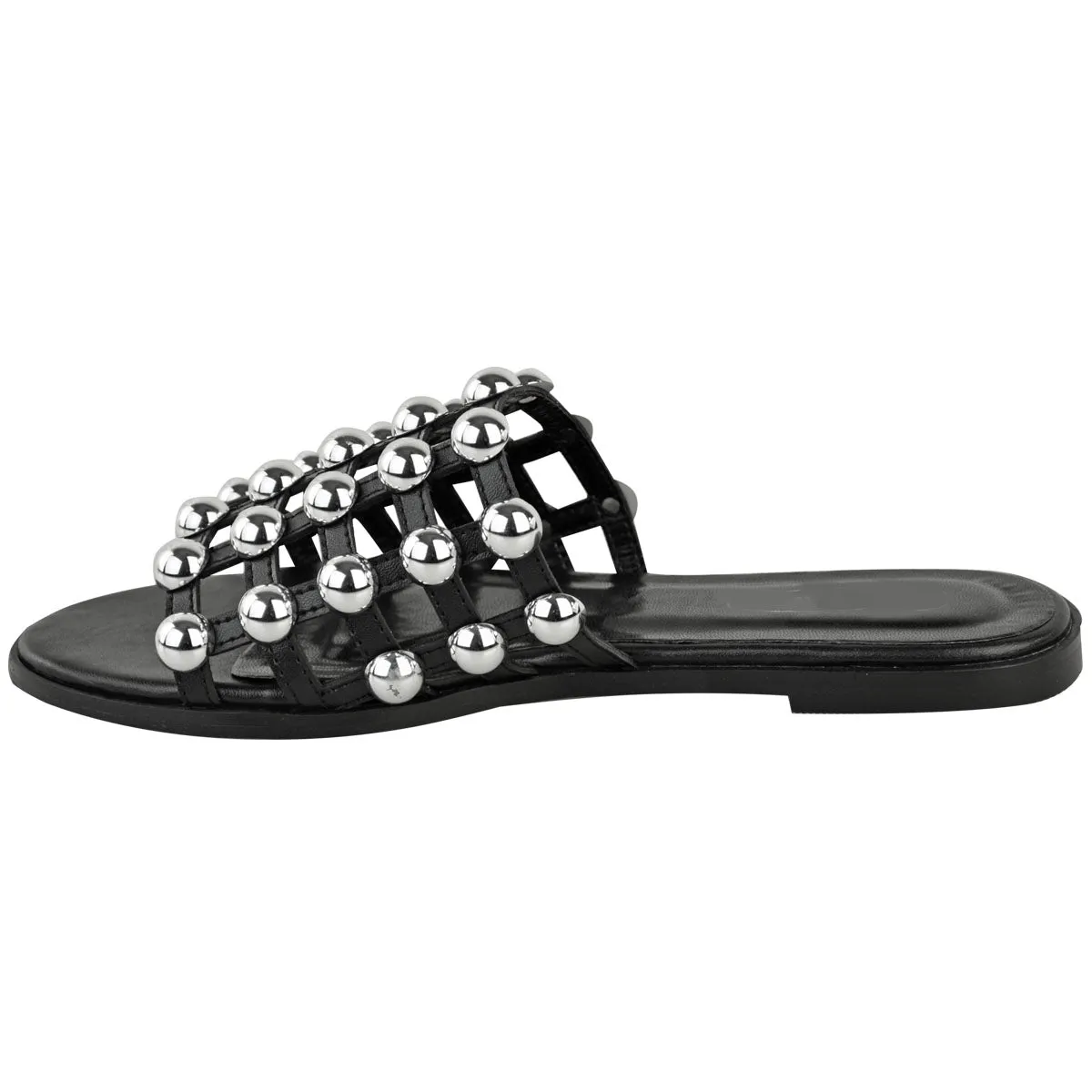 MADISON STUDDED CAGED BLACK SLIDERS