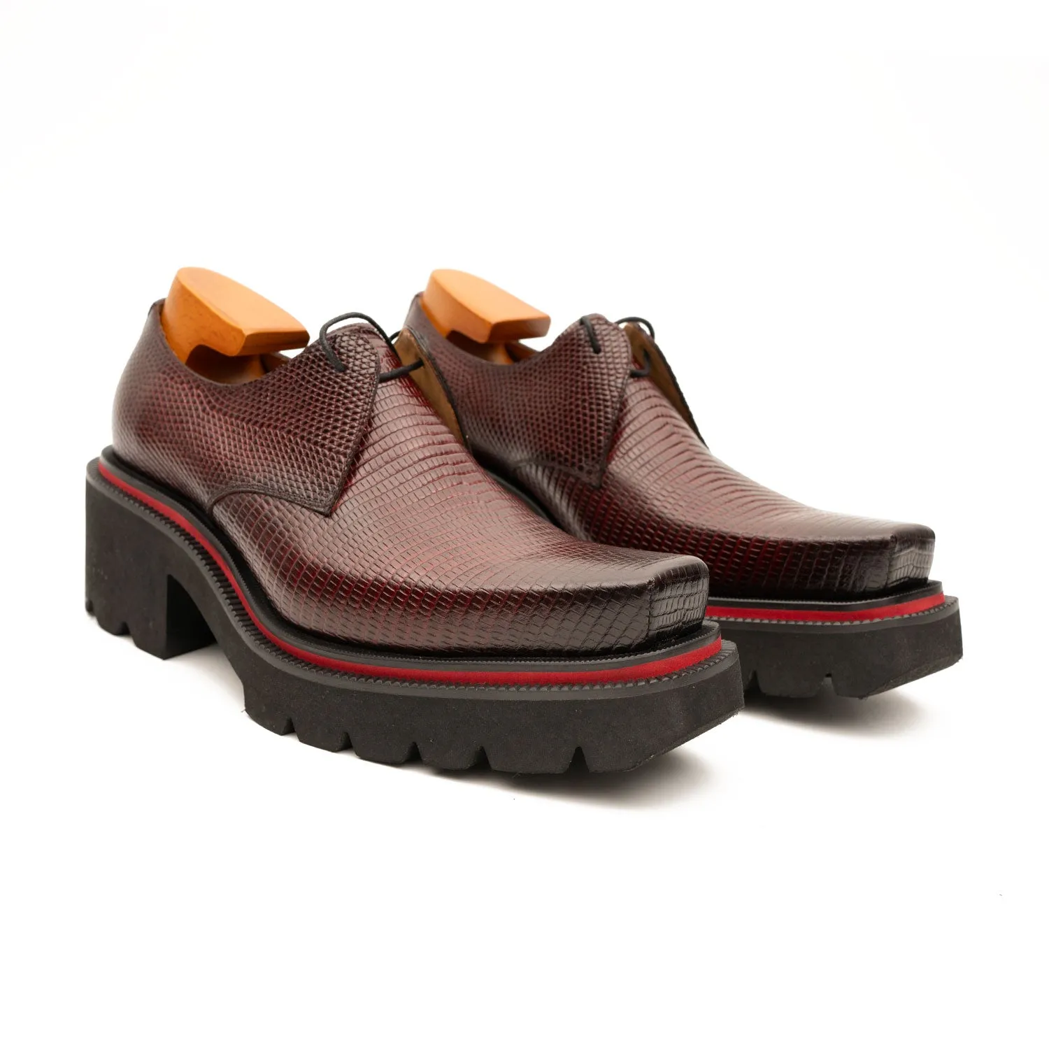 Men's Embossed Leather Derby Shoes with Chunky Sole