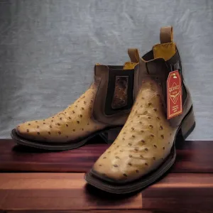 Mens Short Ostrich Print Western Boots