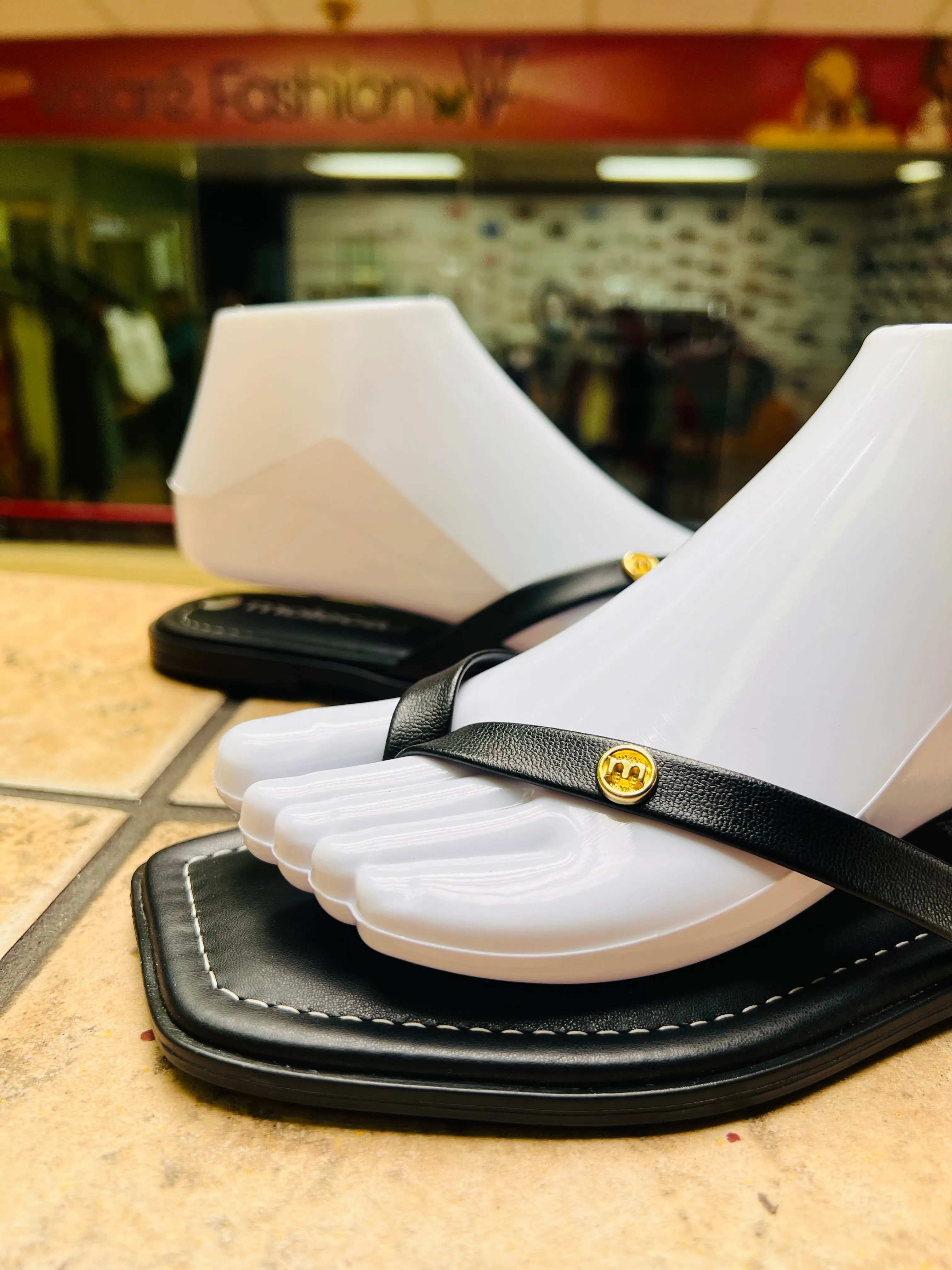 Moleca Sleek Black Strappy Comfort Sandals with Golden Accent