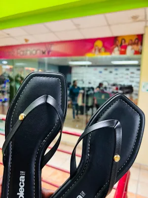 Moleca Sleek Black Strappy Comfort Sandals with Golden Accent