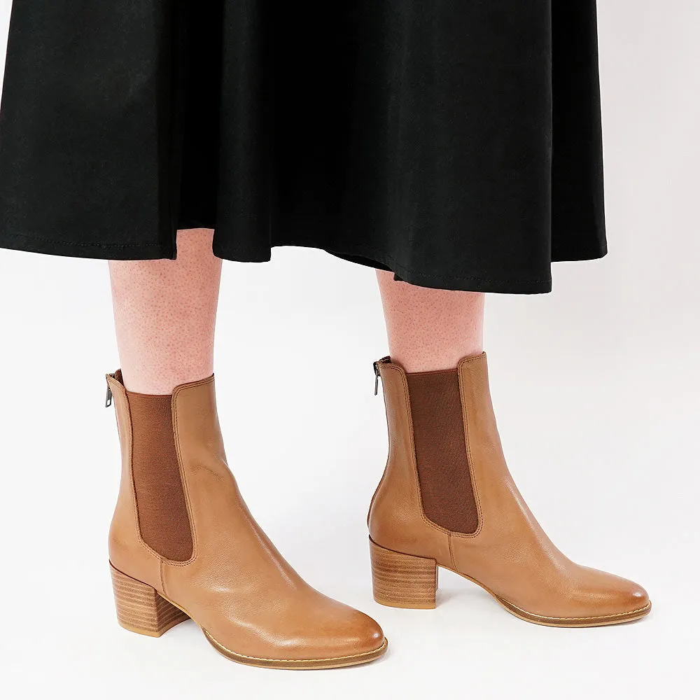 Mycah Cognac Leather Ankle Boots