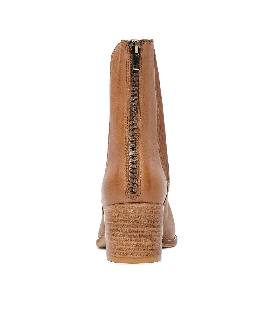 Mycah Cognac Leather Ankle Boots