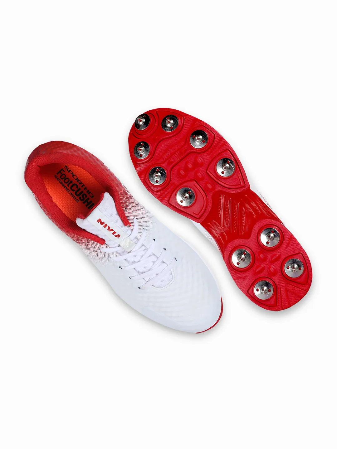 NIVIA crick-1000 (Bowling) Cricket Shoes for Men (White/Red)