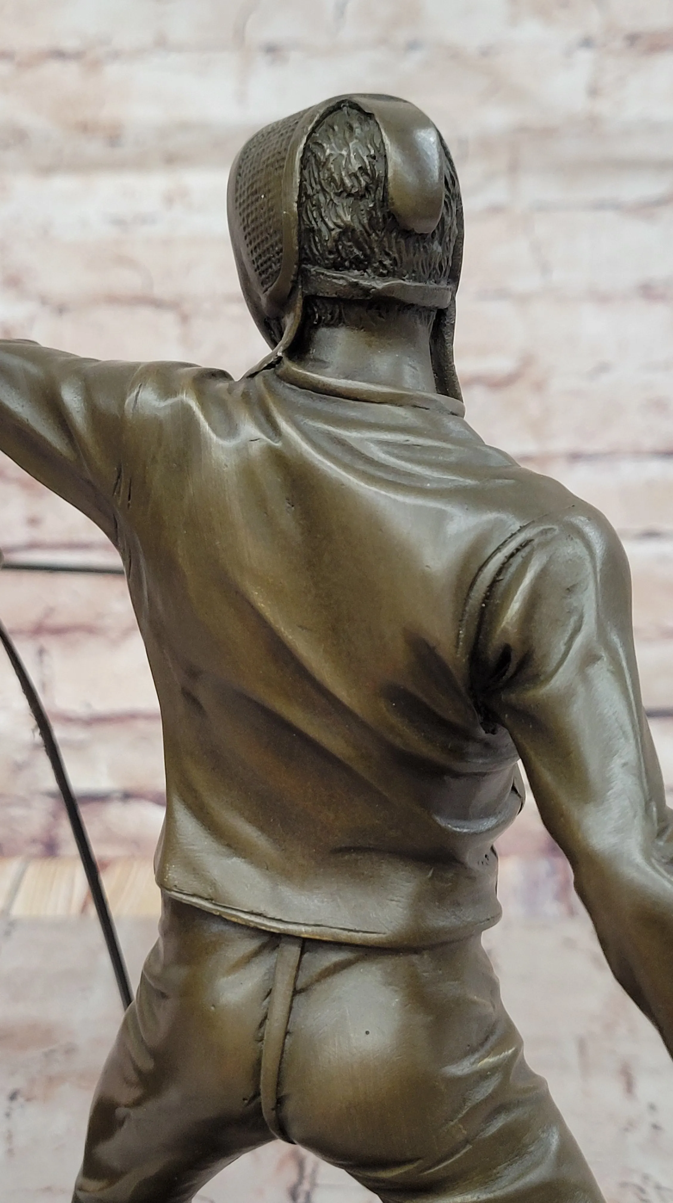 Pair of Fencers Fencing Bronze Bookend Sculptures Figurines on Marble Base