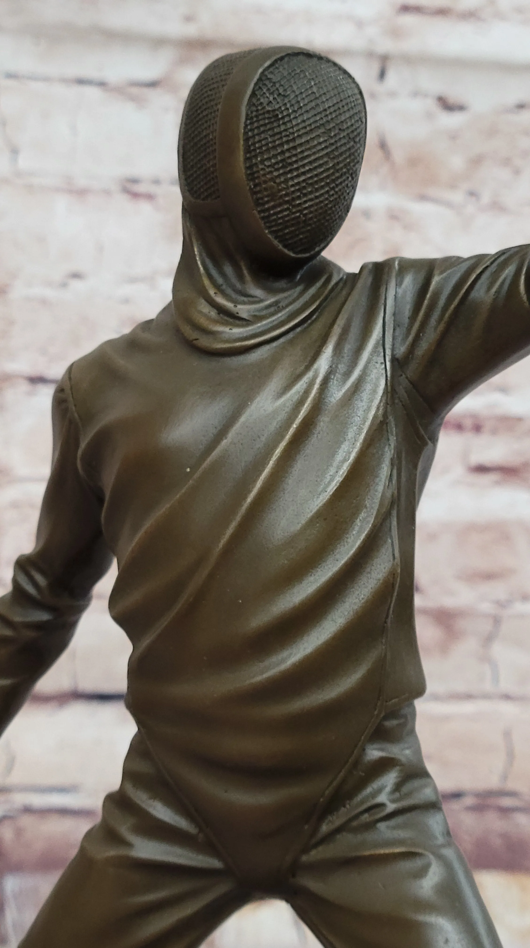 Pair of Fencers Fencing Bronze Bookend Sculptures Figurines on Marble Base