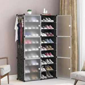 Portable Shoe Rack Organizer Tower – Modular Cube Storage Cabinet with Translucent Doors (Multi-Color)