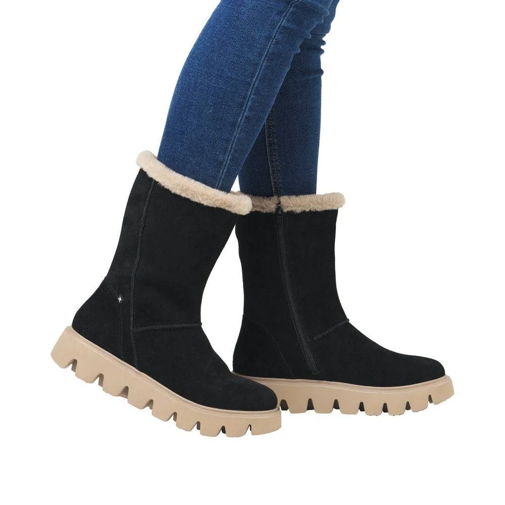 Rieker W2072-00 Ladies Black Suede Side Zip Ankle Boots