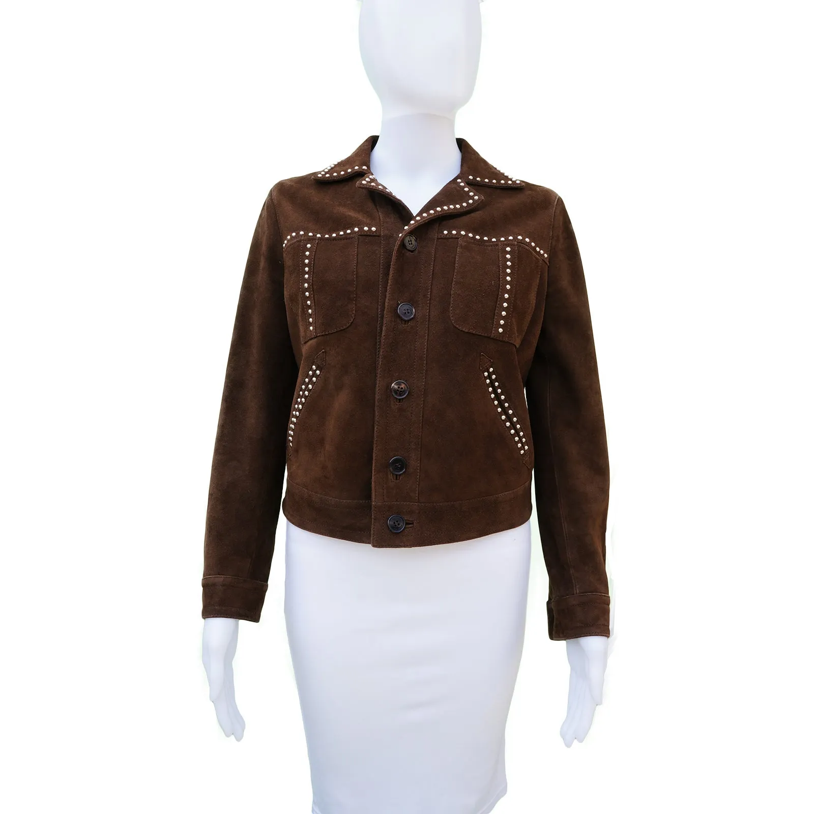 SAINT LAURENT BROWN SUEDE STUDDED JACKET