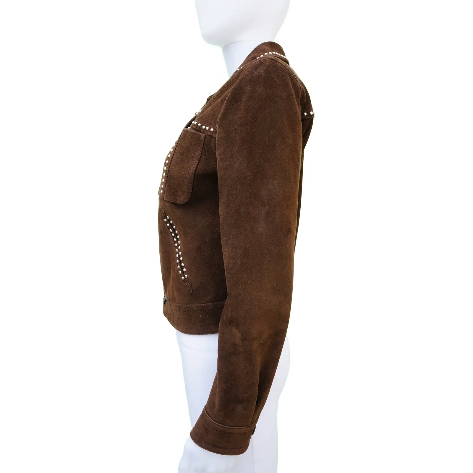 SAINT LAURENT BROWN SUEDE STUDDED JACKET