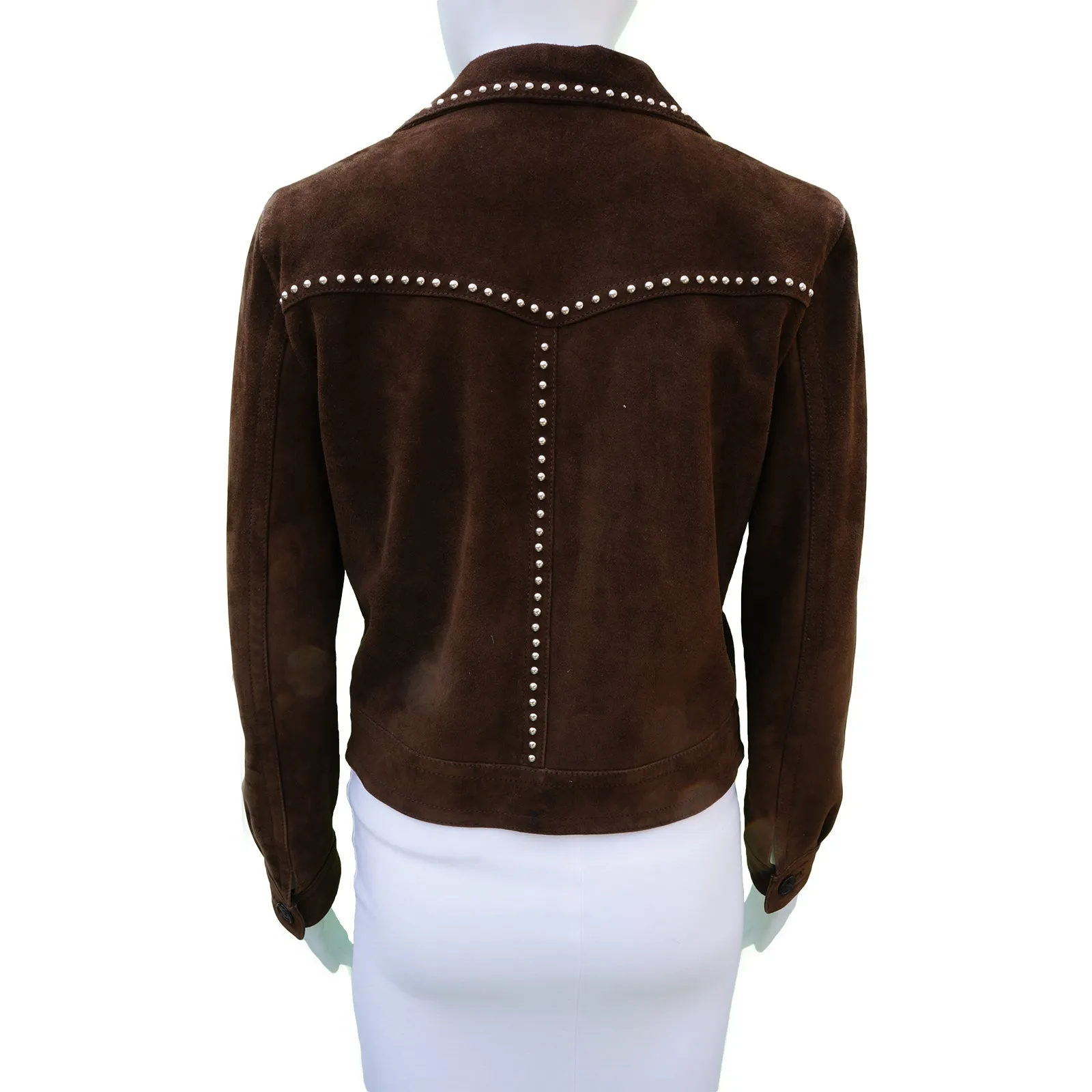 SAINT LAURENT BROWN SUEDE STUDDED JACKET