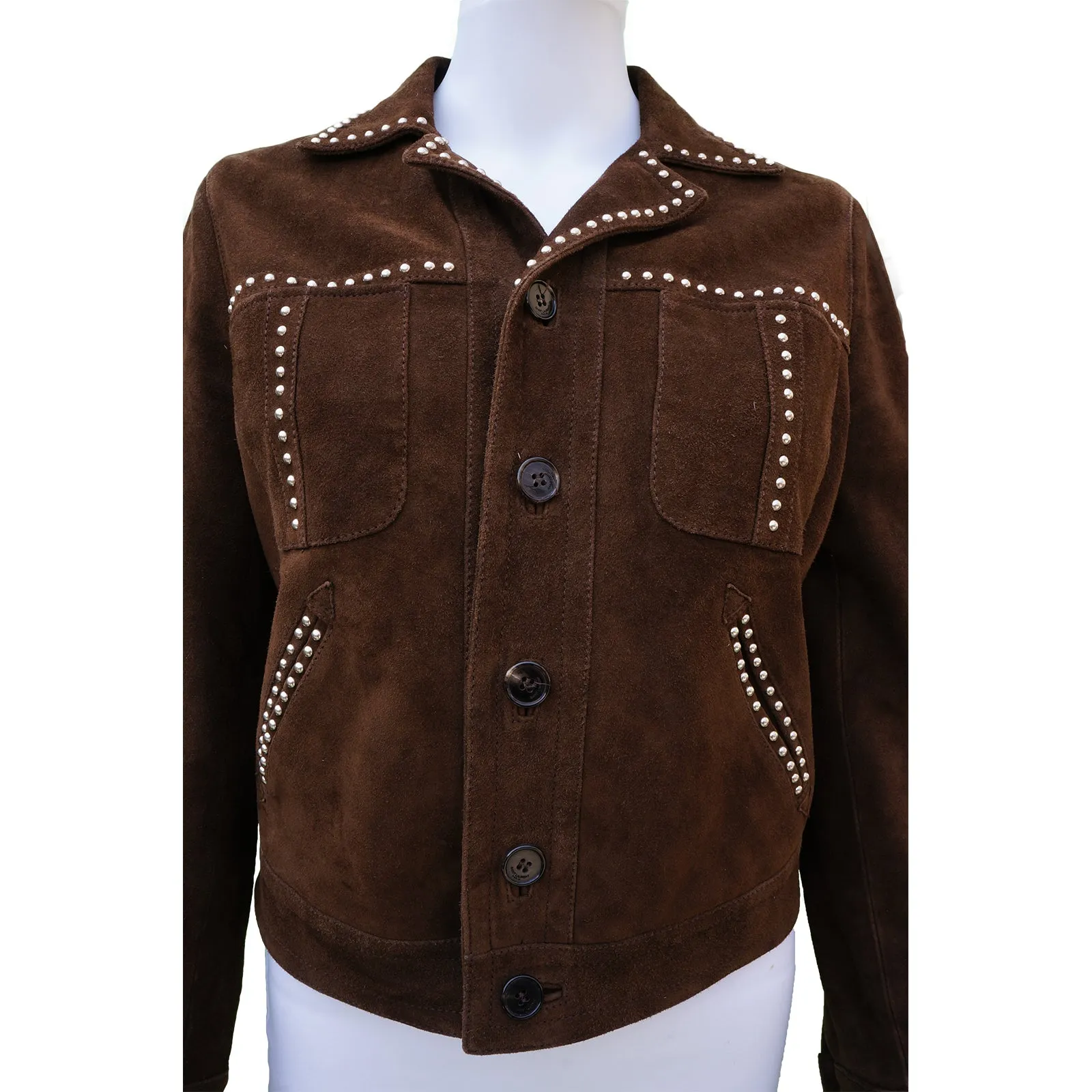 SAINT LAURENT BROWN SUEDE STUDDED JACKET