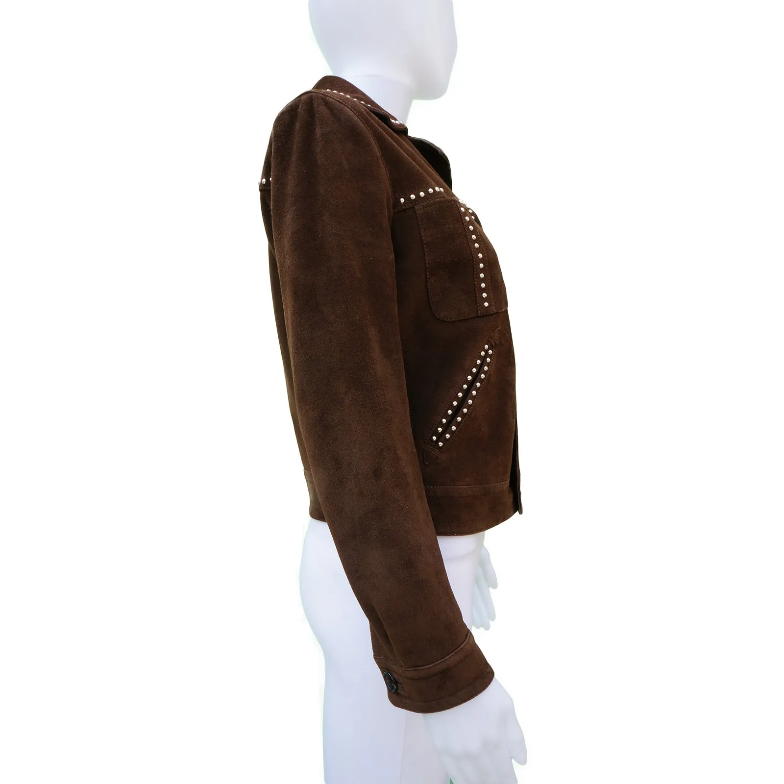 SAINT LAURENT BROWN SUEDE STUDDED JACKET