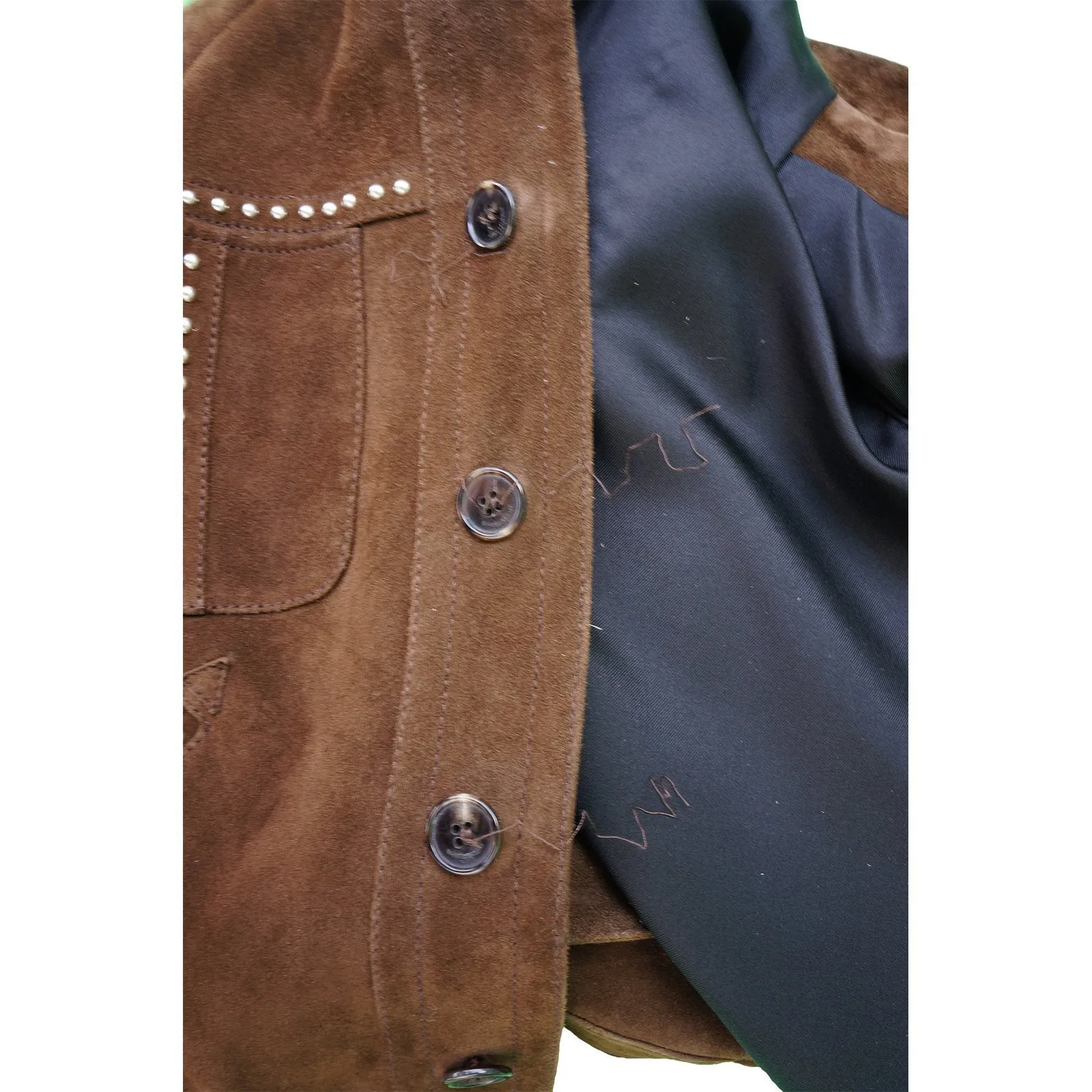 SAINT LAURENT BROWN SUEDE STUDDED JACKET