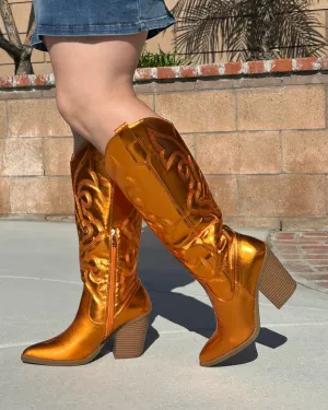 Shiny Orange Cowgirl Boots