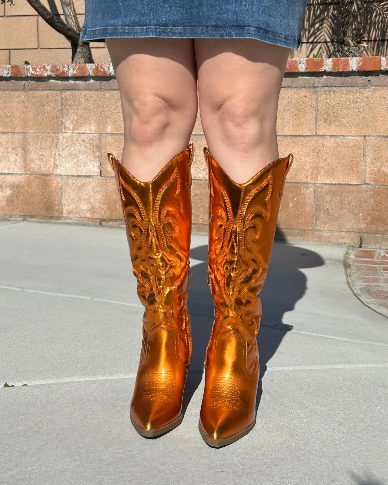 Shiny Orange Cowgirl Boots