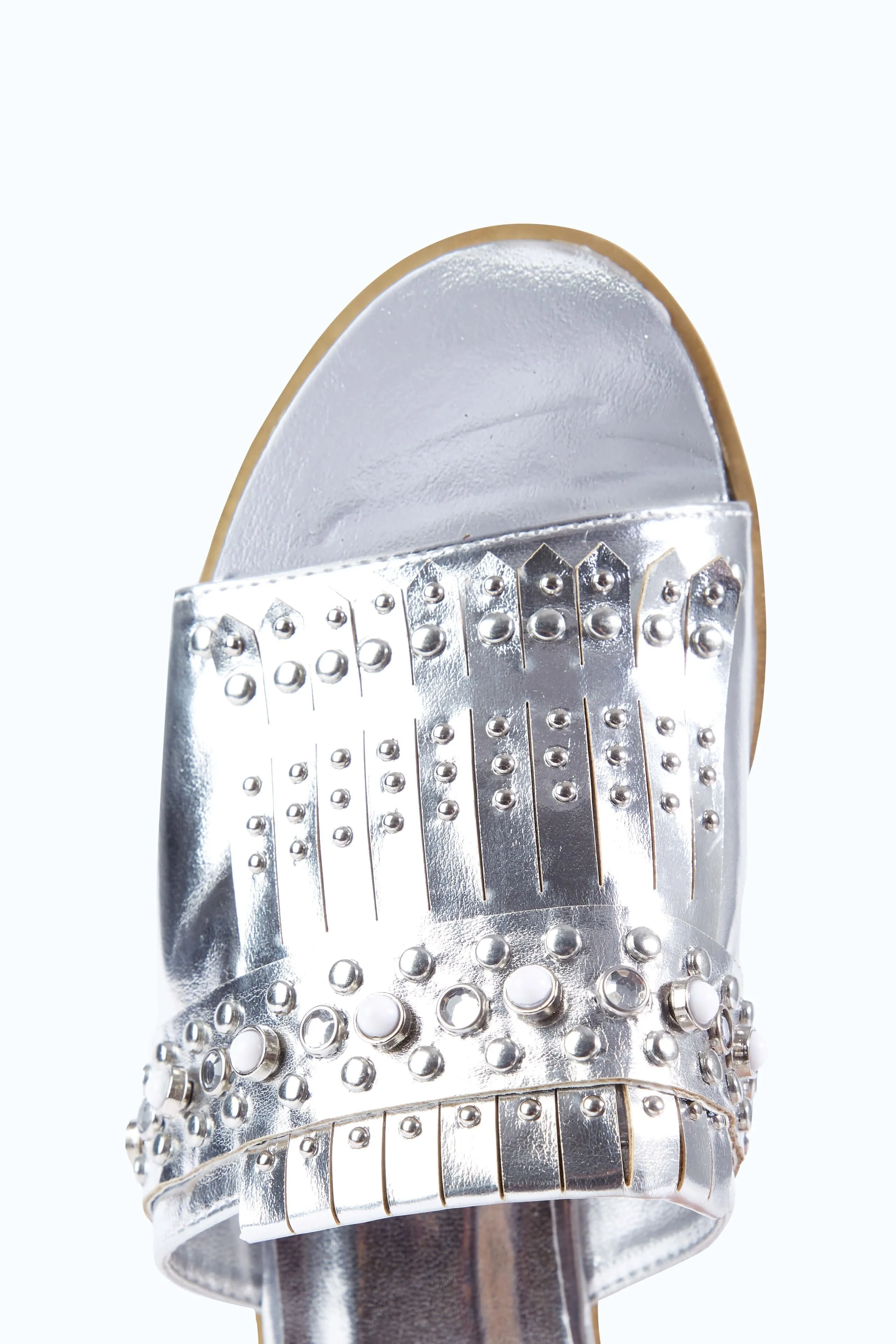 Silver Faux Leather Studded Sandals