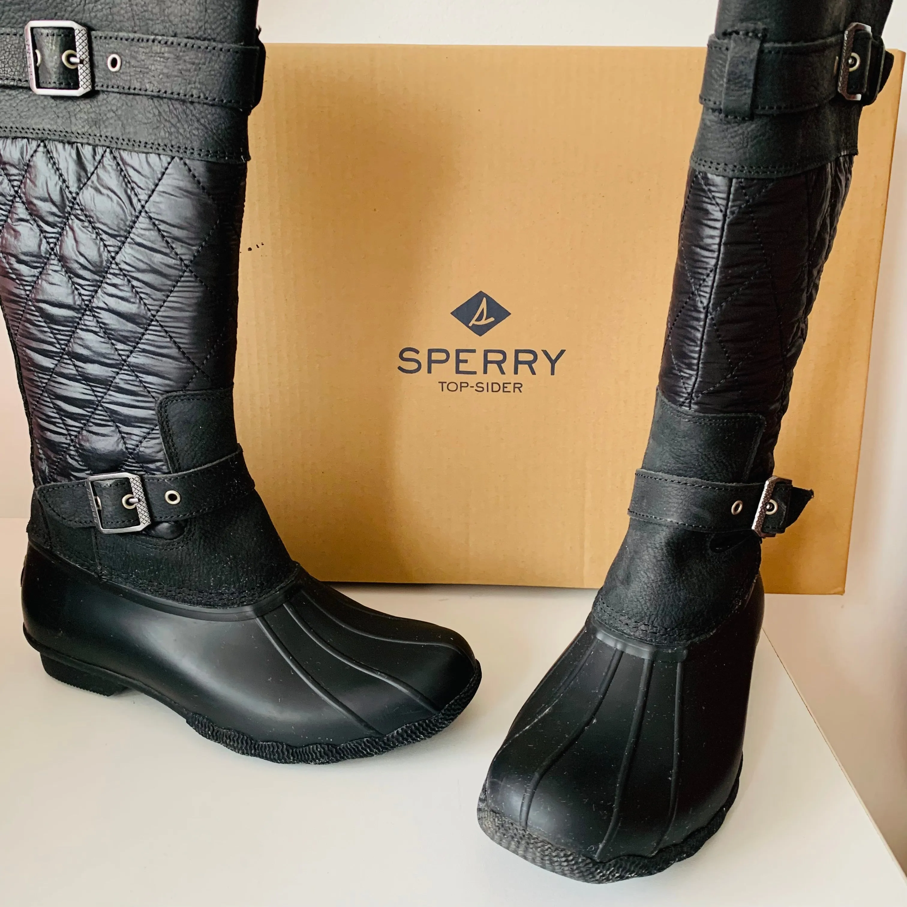 Sperry Saltwater Quilted Tall Nylon Rubber Duck Black Women’s Boots Size 9