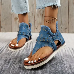 Studded Raw Hem Flat Sandals - 5 Colors
