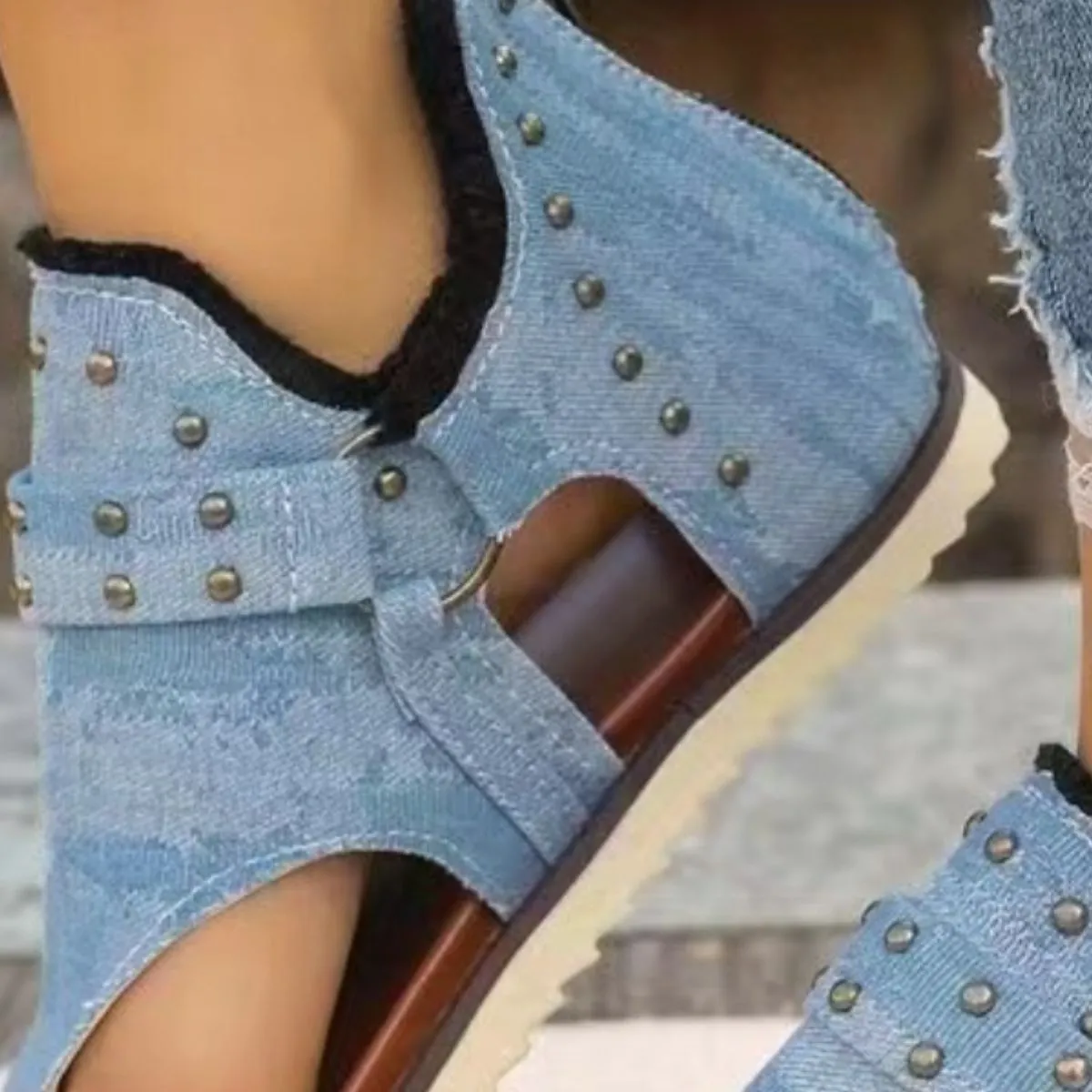Studded Raw Hem Flat Sandals - 5 Colors