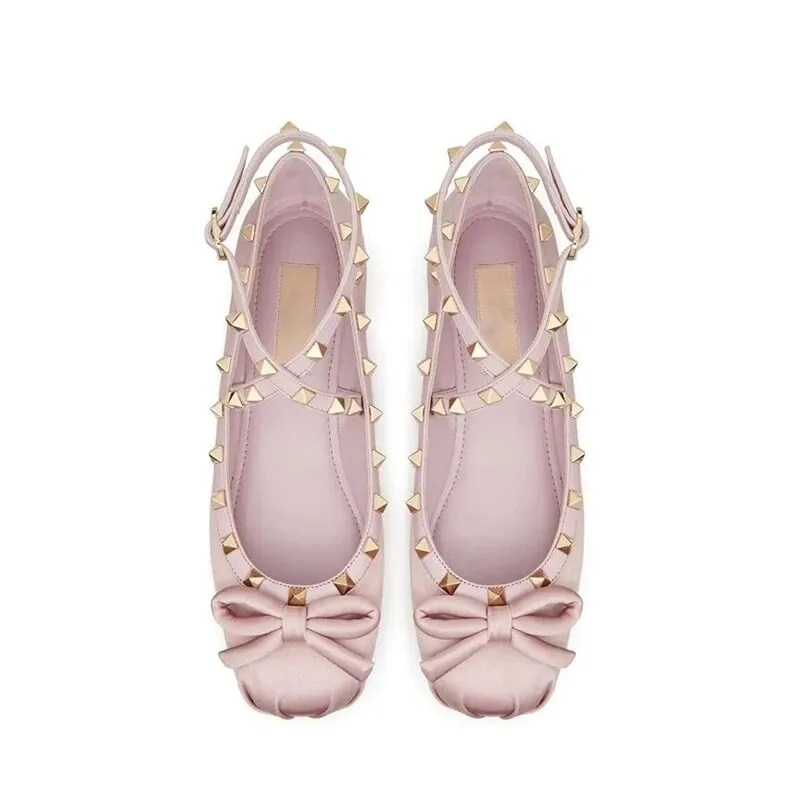 Studded Satin Ballet Flats
